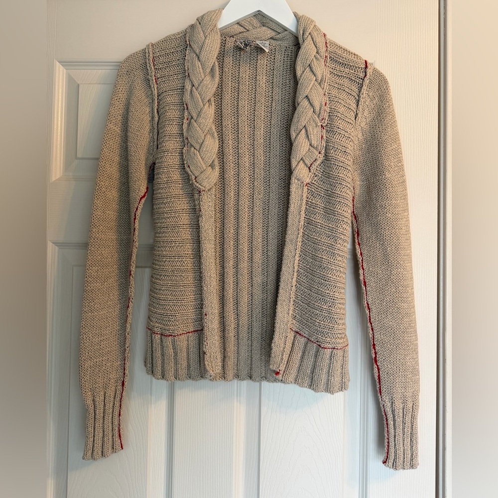 BKE Vintage Y2K 90s Women's Cardigan Open Front Tan Brown Sweater braided knit